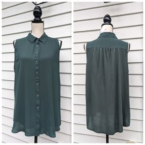 NWT Loft Mixed Media Sleeveless Button Down Shirt with High Low Waistline